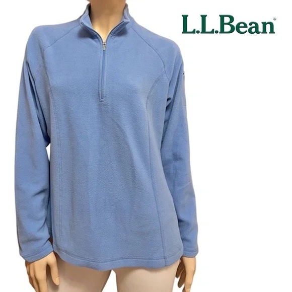 L.L. Bean Fleece ¼ zip popover Sweater Jacket Pullover Coat Sky Blue - Picture 1 of 13